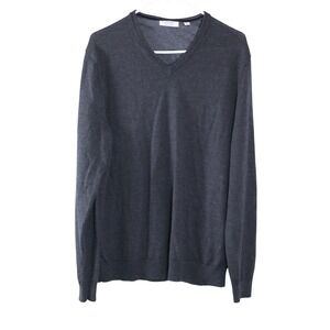 Calvin Klein Mens Extra Fine Merino Wool V-Neck Sweater Charcoal Gray Large L